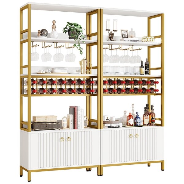 78" Freestanding Wine Rack Cabinet, Coffee Bar Cabinet with Wine Storage & Glass Holder, White - 31.5" L x 11.81" W x 78.74" H