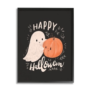 Stupell Happy Halloween Smiling Ghost Pumpkin Framed Giclee Art by Loni Harris