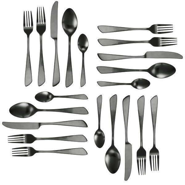 MegaChef Gibbous 20 Piece Flatware Utensil Set, Stainless Steel Silverware Metal Service for 4 in Black