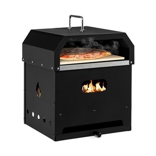 4-in-1 Outdoor Portable Pizza Oven with 12 Inch Pizza Stone - Black - 14" x 13" x 17"