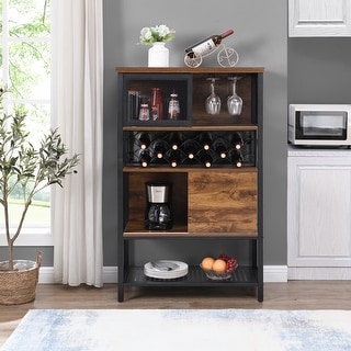 Industrial Bar Cabinet with Wine Rack Kitchen Storage-Cabinet for Liquor and Glasses