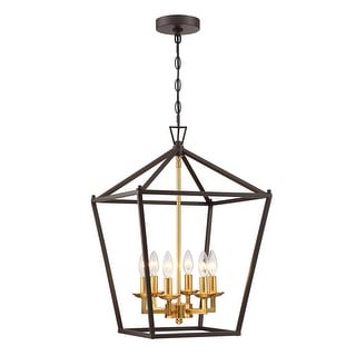 16 in. 6-Light Geometric Cage Lantern Pendant Light with Matte Black and Gold finish