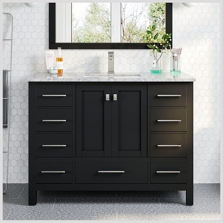 Eviva London 42" x 18" Espresso Transitional Bathroom Vanity w/ White Carrara Top