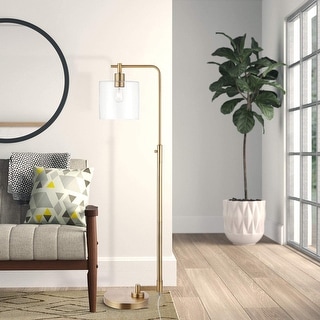 56" Metal Floor Lamp, Standing Light with Clear Glass Shade - N/A
