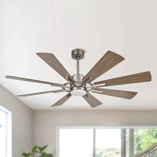60" Modern Farmhouse 8-Blade Windmill LED Ceiling Fan with Light and Remote