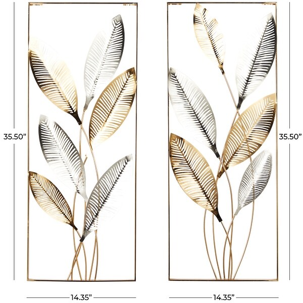 Gold Metal Metallic Cutout Leaf Wall Decor with Silver Accents (Set of 2)