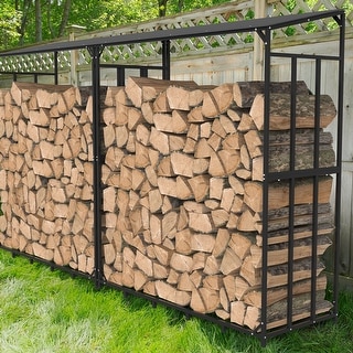 Large Firewood Log Rack Wood Storage Holder Iron Shed with Roof - 61.6 x 23.6 x 69.5 inch