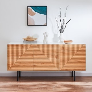 Roomfitters Mid Century TV Stand for TV's up to 65" with Wood Carved Geometric Designs - 59"