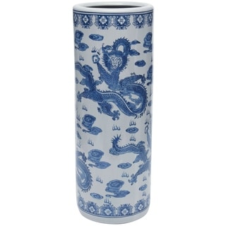 Handmade 24" Dragon Blue and White Porcelain Umbrella Stand