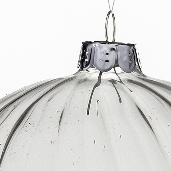 5" Glass Clear Stripe Ball Ornament Set of 4