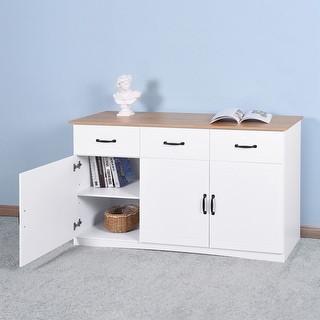 White Buffet Cabinet with Storage, Kitchen Sideboard with 3 Doors and 3 Drawers