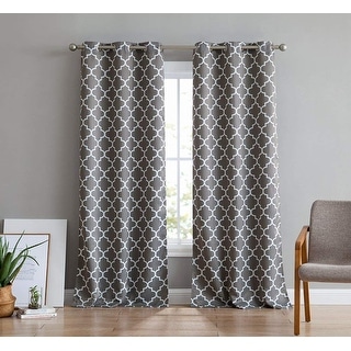 Lattice Print Decorative Blackout Thermal Privacy Room Darkening Grommet Window Drapes Curtain Panels Bedroom - Set of 2