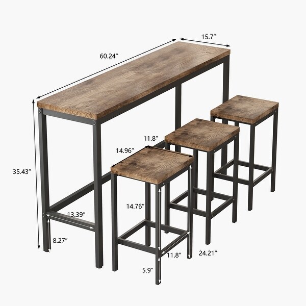 4 piece Dining Set,Pub Kitchen Set with 3 Stools