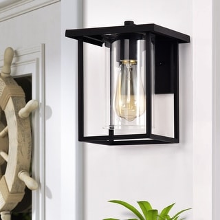 1-light Matte Black Outdoor Wall Sconce Lantern with Clear Glass Shade