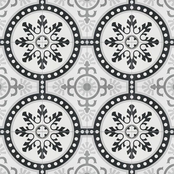 Merola Tile Duart Grey Encaustic 9.75" x 9.75" Porcelain Floor and Wall Tile