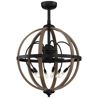 6-Light Wood grain and Black Finish 3-Blade Indoor Globe Ceiling Fan with Light Kit Remote