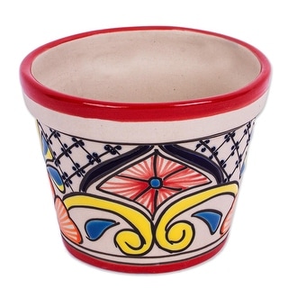 Novica Handmade Colorful Mercado Ceramic Flower Pot (4.7 Inch Diameter)