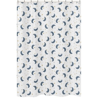 Moon and Star Collection Bathroom Fabric Bath Shower Curtain - Navy Blue Gold Watercolor Celestial Gender Neutral Outer Space