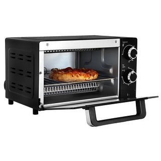 Total Chef 4-Slice Toaster Oven, 1000W, Black Compact Countertop Oven with Natural Convection, Temperature Control Dial