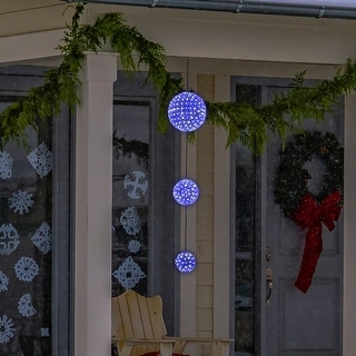 Alpine Corporation 3-Tier Indoor/Outdoor Hanging Christmas Ornaments with Chasing LED Lights - Blue
