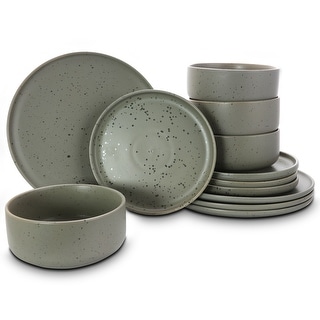 Gibson Home Speckled Stone 12-Piece Dinnerware Set in Matte Grey