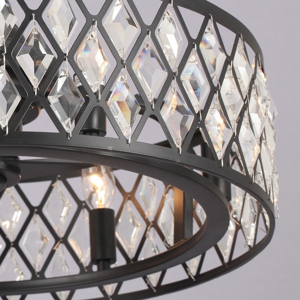 20" Modern Black 3-Blade Crystal Ceiling Fan Chandelier with Remote