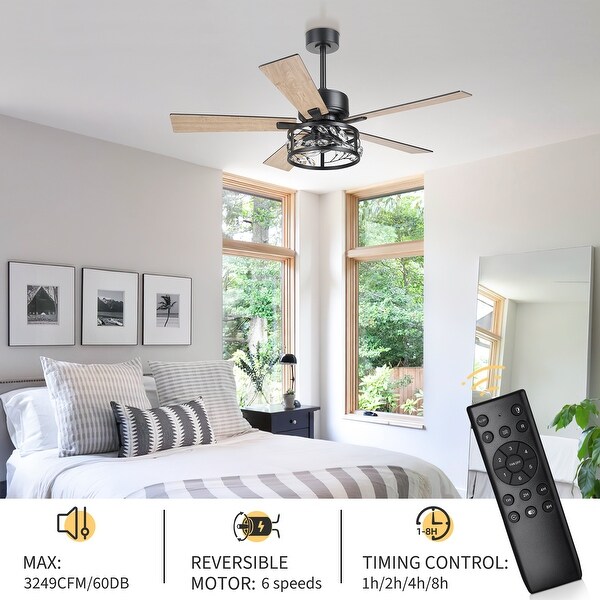 52-Inch Black Crystal Ceiling Fan Light