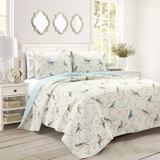 Lush Decor Botanical Bird And Flower Oversized Reversible Quilt Set