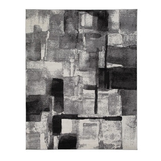 Beri Modern Area Rug, Abstract Design, Fabric, Medium, Black, Cream - 9'3" x 12'3"