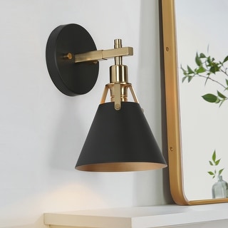 Malryn Mid-Century Modern 1-Light Gold Black Vanity Light Lantern Wall Sconce