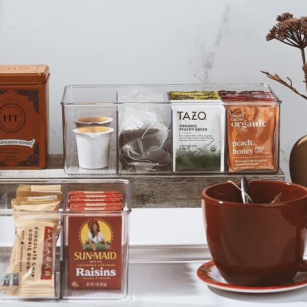 Sorbus Storage Bins with Dividers for Pantry Food & Kitchen Fridge, Clear Design (2-Pack)