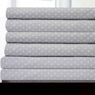 6 Piece Dot Print Bedroom Bed Sheet Set- Grey