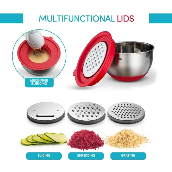 Belwares Set of 5 Stainless Steel Mixing Bowls with Airtight Lids and Graters