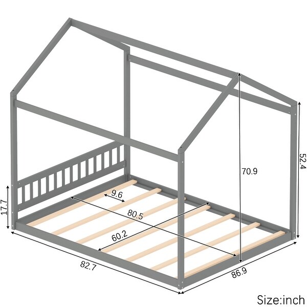 Queen Size Wooden House Bed with Headboard