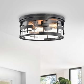 Teresa Metal and Clear Glass 3-light Antique Black Flush Mount