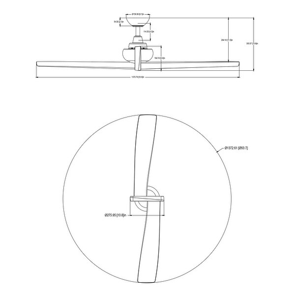 54 in. Indoor/Outdoor Modern Silver 2-Blade Ceiling Fan with Remote - Overall: 54" x 54" x 14"