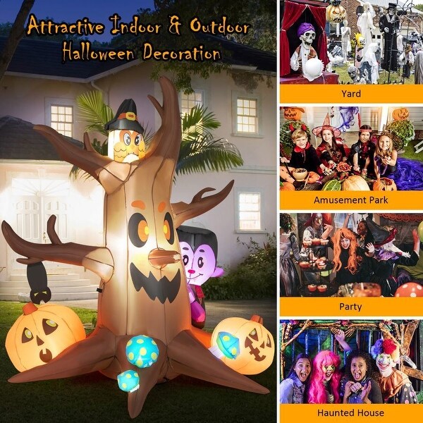 6 FT Inflatable Halloween Dead Tree with Pumpkin Blow up Ghost Tree w/ RGB Lights