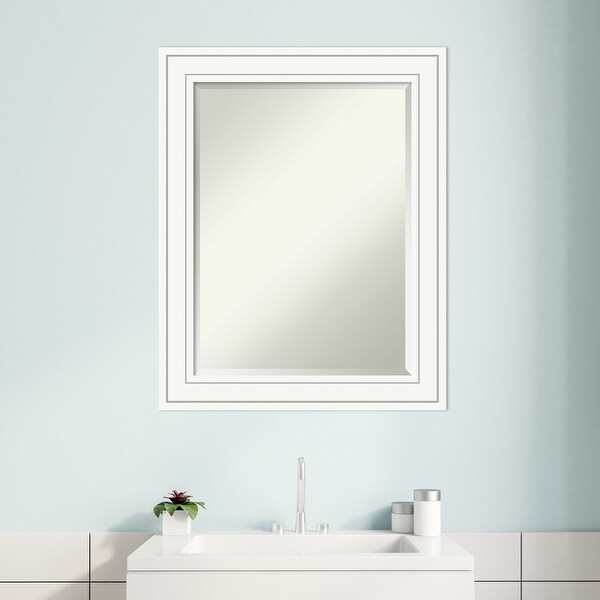 Beveled Wood Bathroom Wall Mirror - Craftsman White Frame