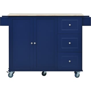 Rolling Mobile Kitchen Island Featuring a Solid Wood Top, Locking Wheels, Ample Storage, and Drop Leaf Breakfast Bar