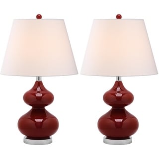 SAFAVIEH Lighting 24-inch Eva Double Gourd Glass Red Table Lamp (Set of 2) - 14"x14"x24"