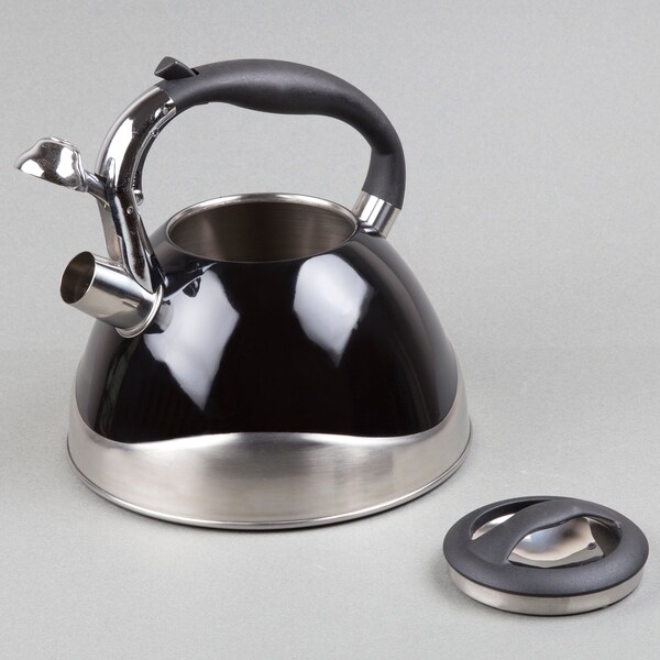 Creative Home Crescendo 3.1 Quart Stainless Steel Whistling Tea Kettle with Aluminum Capsulated Bottom, Black Color