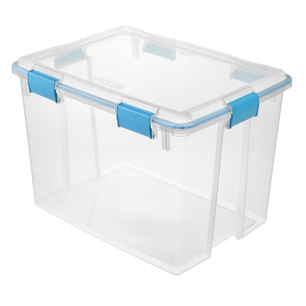 Sterilite 19384304 Storage Bin Clear with Blue Handle, 80 Quart