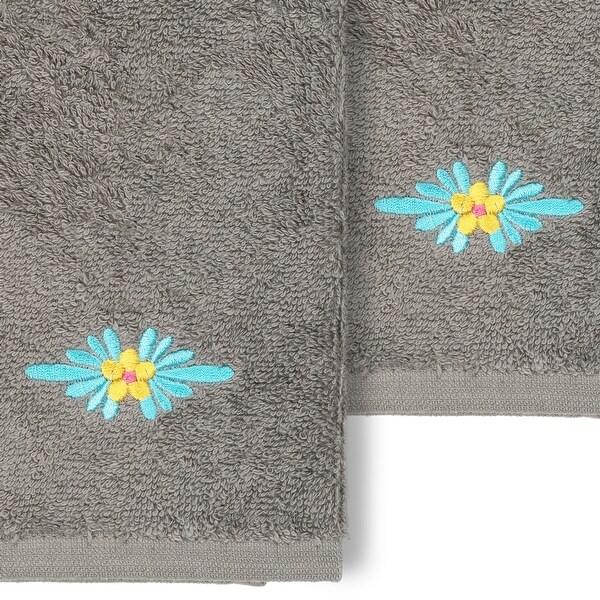 Authentic Hotel and Spa 100% Turkish Cotton Feliz 2PC Embellished Washcloth Set