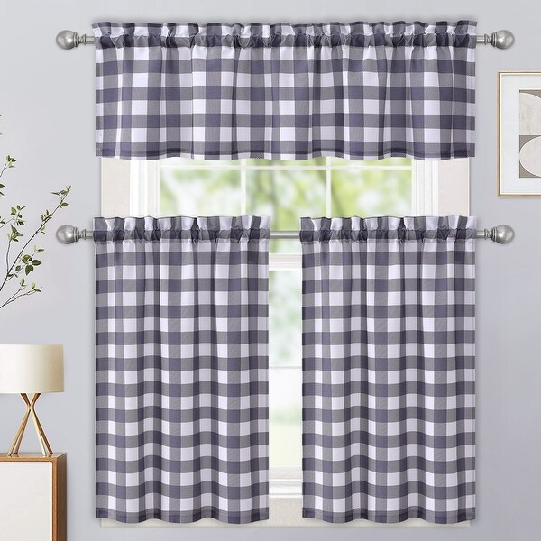 GlowSol Tier Curtains Buffalo Check Plaid Gingham Curtain Rod Pocket Curtains for Cafe Farmhouse Bathroom Kitchen, 2 Panels