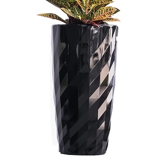 XBrand 30" H Plastic Self Watering Indoor Outdoor Diamond Look Round Planter Pot, Tall Decorative Gardening Pot