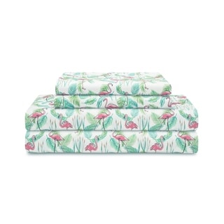 Coastal Flamingo Paradise Pink Microfiber Print Bed Sheet Set