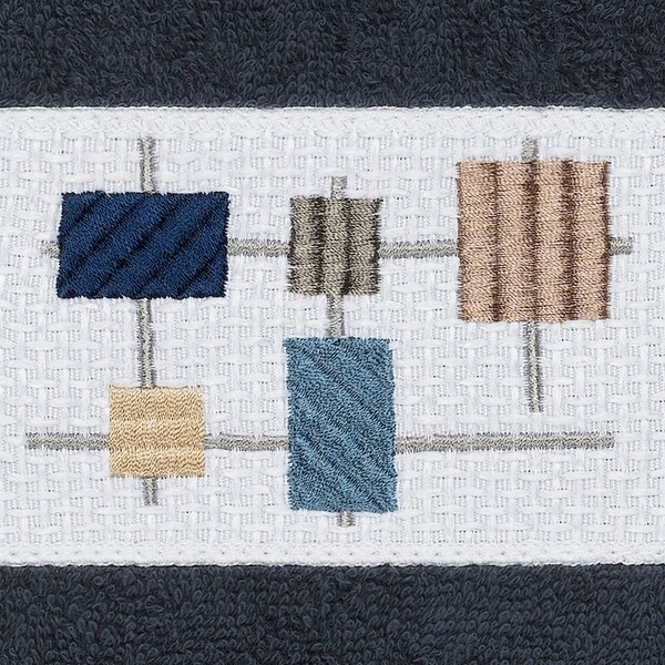 Authentic Hotel and Spa Turkish Cotton Squares Embroidered Midnight Blue 4-piece Washcloth Set