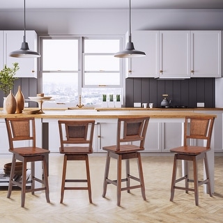 Set of 2 Swivel Bar Stools Counter Height Rubber Wood Pub Chairs