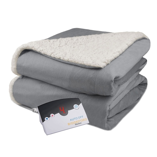 Pure Warmth Soft Velour Sherpa Electric Heated Warming Blanket Digital Washable Auto Shut Off 10 Heat Settings
