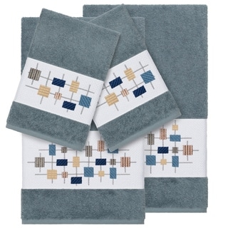 Authentic Hotel and Spa Turkish Cotton Squares Embroidered Teal Blue 4-piece Towel Set